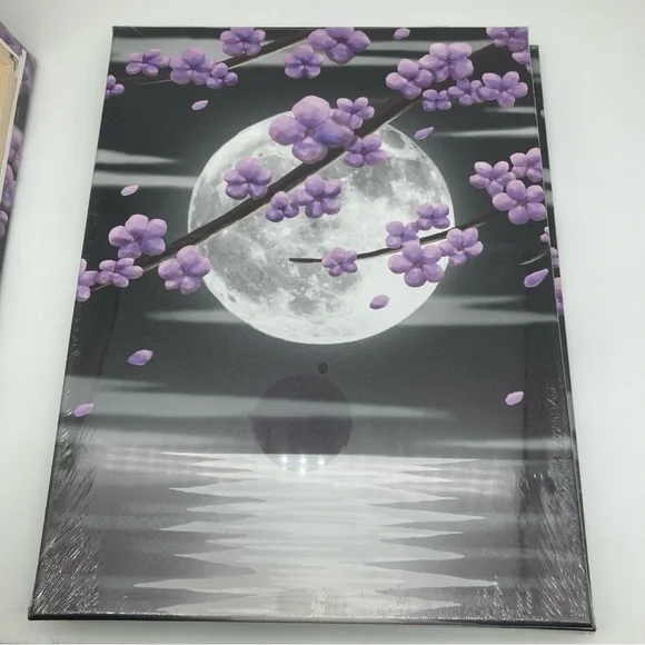 Homeo 3 piece canvas full moon with purple flowered tree 12”x 16” each - Picture 3 of 6